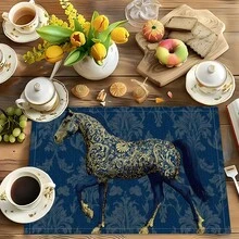 1pc/4pcs/6pcs Horse Pattern Printed Linen Placemats, Rectangular Table Mats, Washable, Easy To Clean, Plate Mats, Bowl Mats, Western Style Table Mats, Suitable For Kitchen, Dining Room, Family Gatherings, Coffee Table And Daily Table Decor - Multicolor - View 6