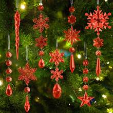 10pcs Random Red Christmas Hanging Ornaments, Snowflake Star Icicle Water Drop Pendants, Shatterproof Christmas Tree Decorations With Rope, Winter Window Wreath Party Decor, Random Style Shipped - Multi-color-a - View 2