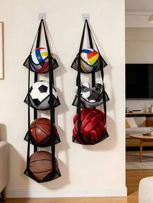 Vertical Mesh Basketball Storage Bag Sports Ball Storage Bag Multi-Layer Hanging Organizer For Basketball Volleyball Helmets Toys And Equipment Organization Space-Saving With Compartments Basketball Essential Accessories - Multicolor - View 2