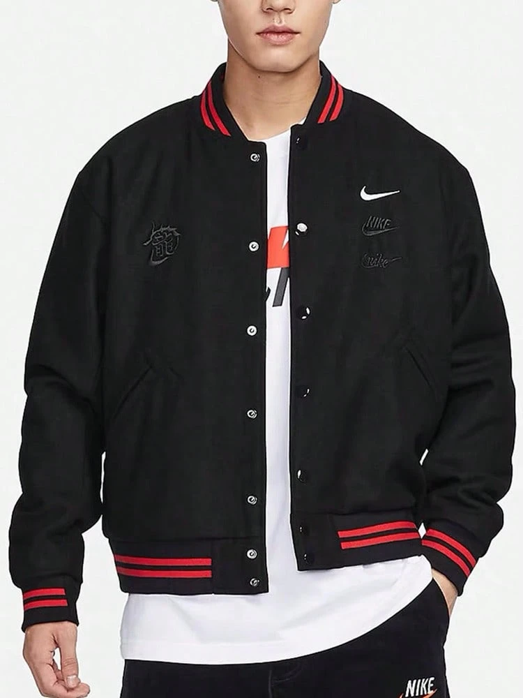 Nike CNY Men's Logo Casual Versatile Fashion Long Sleeve Jacket Black/Grey - Black - View 1