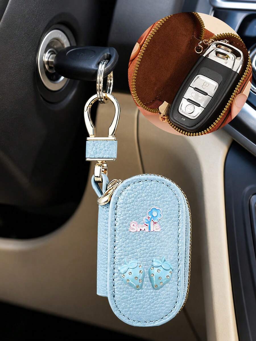 Strawberry Decor Car Key Storage Bag,Universal Car Key Protective Case,For Various Types Of Car Keys,A Great Gift For Holidays, And Anniversaries. - Multicolor - View 1