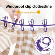 1pc Travel Clothes Hanger With Clips + Brush, Hotel Portable Elastic Retractable 12 Clips Colorful Clothesline - Multicolor - View 4