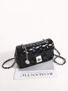 2026 Luxury Quilted Diamond Stitch Embroidered Solid Color PU Leather Chain Lock Bag Women's Shoulder Bag Small Handbag High-End Fashion Versatile Crossbody Bag Suitable For Daily Outings, Work Commute, Party, Afternoon Tea And More Occasions (Gift Box Not Included) - Black - View 3