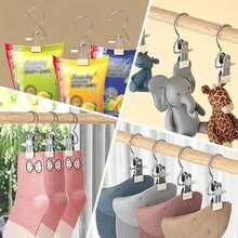 10/30/40pcs Single Piece Simple Hook Clips, Clothes Clips With Hooks, Indoor Portable Closet Storage Rack Hooks Decoration - Beige - View 8