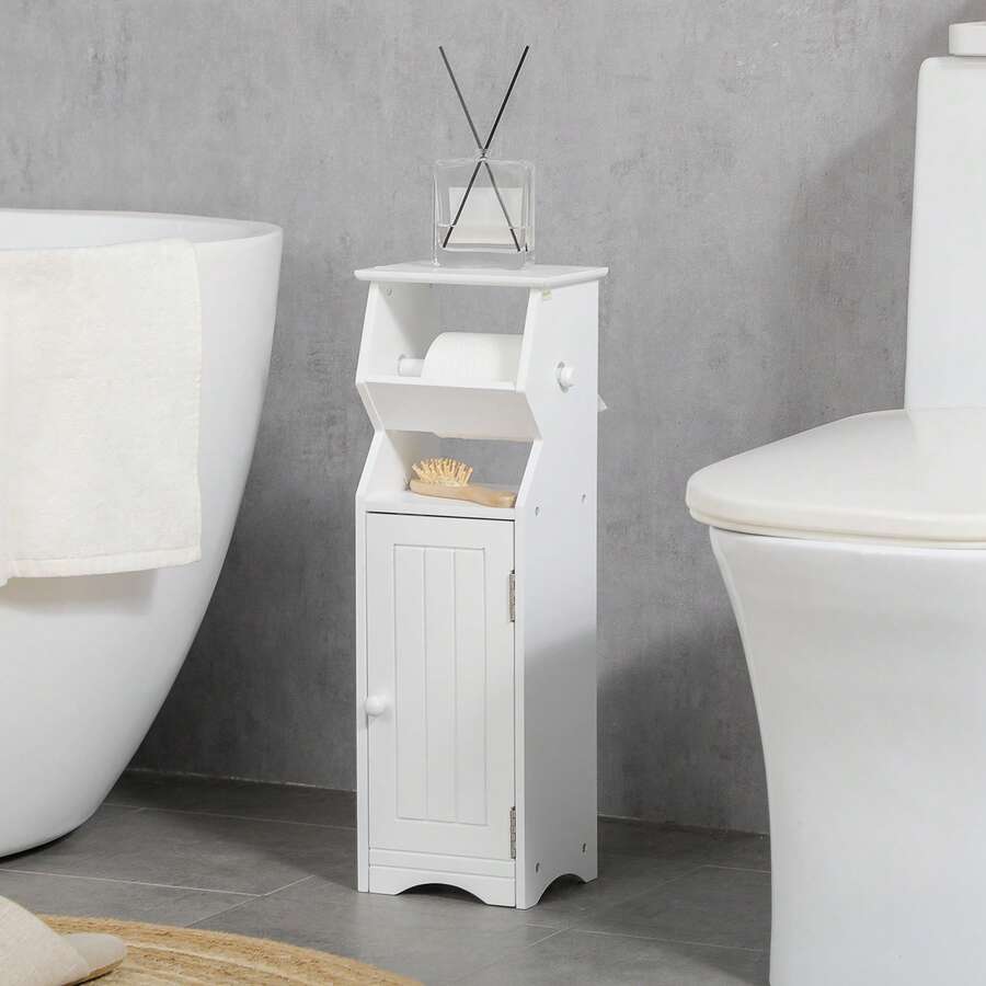 Storage Cabinet, Engineered Wood, 19 X 15 X 56 Cm, For Bathroom, Living Room And Hallway, White