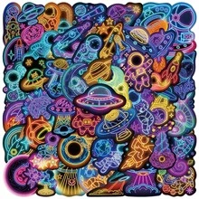 50pcs Cartoon Neon Astronaut Stickers, Fun Space Aesthetic Sticker Pack, Planet Stickers, Scrapbook Stickers, Planner Stickers, Large Capacity Vinyl Waterproof Stickers For Water Bottles, Computers, Laptops, Phones, Luggage, Notebooks, Refrigerators - 3 - View 2