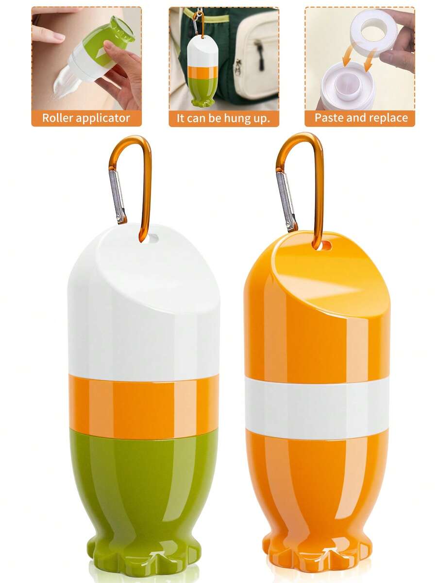 INYUSUN 1pc Portable Refillable Sunscreen Applicator Roller, Detachable For Outdoor Use, Hook And Loop Replaceable Sponge, Suitable For Outdoor Travel, Beach Sunbathing, Home Bathroom (With Spare Sponge) Dispenser Bottle, Travel Bottle Set