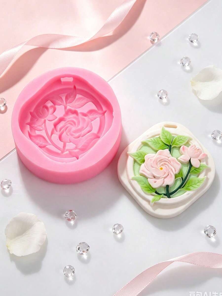 1件裝玫瑰蓮花香氛吊牌矽膠模具 DIY 手作香氛蠟片吊飾 石膏樹脂環氧樹脂車用衣櫥擴香石吊牌手工模具 - 方圓形 - 查看 1