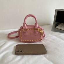 Bolso de mano mini Boston con remaches del Día Nacional, bolso pequeño cruzado con cadena, estilo vintage con letras en relieve, diseño exclusivo y exquisito - Rosa - Ver 5