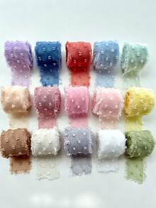 1pc Chiffon 3D Spherical Jacquard Polka Dot Hand-Torn Edge Ribbon, Suitable For DIY Bows, Wedding Bouquet Ties And Clothing Accessories - Multicolor - View 3