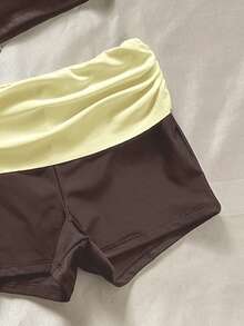 Women's Halter Tankini Swimwear Shorts Set, Suitable For World Cup, Casual Summer Vacation Beach Wear Brown - Brown - View 9