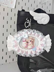 Cute Lolita Candy-Shaped Photo Card Holder, Ruffle Edge Polka Dot Organza Lace Bow Heart Decor, Sweet ID/Credit Card Sleeve, Photo Card Storage Case - Rectangle - View 15
