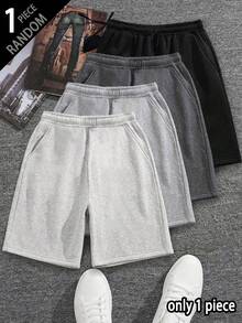 [1 Piece Random] 1pc Boys' Solid Color Casual Outdoor Workout Sports Commute Minimalist Bermuda Shorts - Dark Grey - View 1