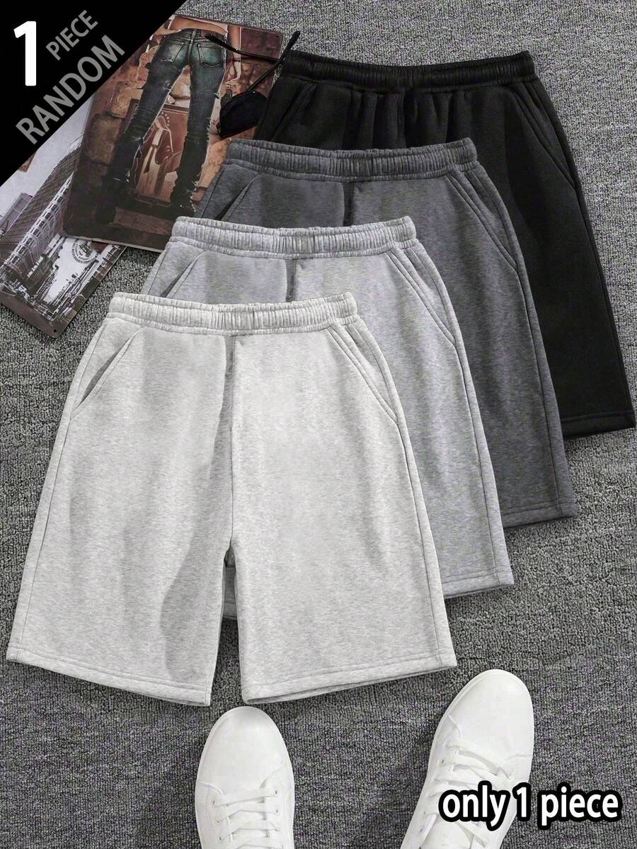 [1 Piece Random] 1pc Boys' Solid Color Casual Outdoor Workout Sports Commute Minimalist Bermuda Shorts - Dark Grey - View 1