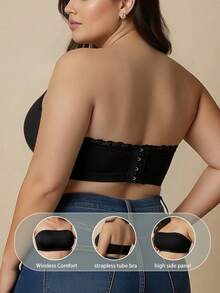 Summer Black Plus Size Women's Push-Up Strapless Bra, Vacation Style, Anti-Slip Lightweight Comfortable - Black - View 5