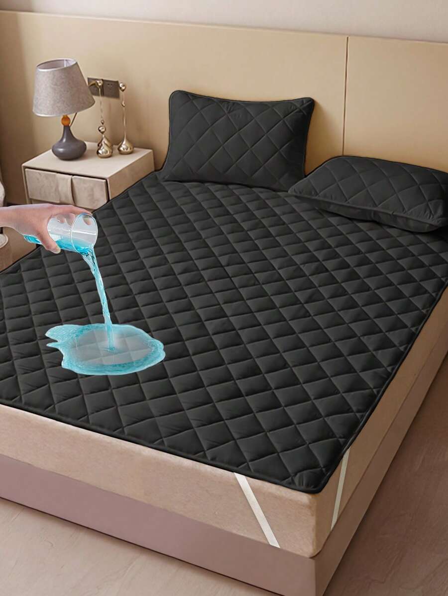 1pc Waterproof Dustproof Mattress Protector Cover With Elastic Band, Soft & Breathable, Black, Suitable For All Seasons