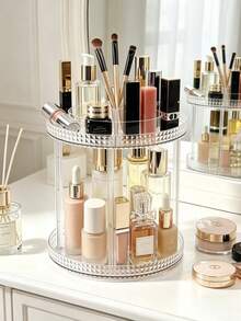 1pc 360° Rotating Makeup Organizer, Transparent Cosmetic Display Rack, Large Capacity Vanity Storage Organizer, Suitable For Lipstick, Brushes, Cream, Eyeshadow, Nail Polish And Jewelry, Desktop, Bathroom, Vanity Makeup Storage Box - Multicolor - View 9