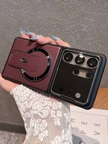 多功能重工防摔隱形支架無線充電手機殼，適用 Galaxy S26Ultra S25Ultra S24Ultra S23Ultra S26 S25 S24 A57 A56，奢華鏡頭保護支架防震防撞後蓋 - 櫻桃紅色 - 查看 4