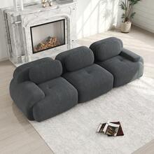 Modular Sofa Grey Made Of Corduroy For Living Room And Lounge - 灰色三座 - 查看 1