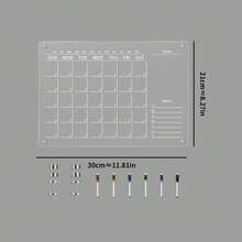 1 Set White Line Magnetic Transparent Acrylic Refrigerator Weekly And Monthly Planner Board, Erasable Memo Message Board For Home, Fridge Magnetic Whiteboard (Includes Colorful Markers) - Multicolor - View 13