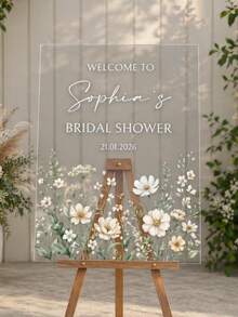 Personalized Bridal Shower Welcome Sign, Floral Acrylic Party Decor - Multicolor - View 6