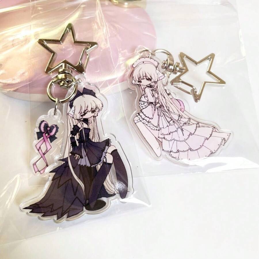 Anime Acrylic Keychain Pendant, Wedding Dress, 2D Black & Pink Angel, Niche - Multicolor - View 1