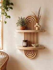 1pc Bohemian Style Double-Layer Arched Wall Hanging Shelf, Suitable For Living Room, Bedroom And Bathroom Decoration, Perfect For Placing Flower Pots, Candles And Decorative Items - Multicolor - View 4