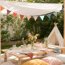 Morandi Color Cotton Fabric Triangle Bunting, Fabric Triangle Flag Garland, Suitable For Birthday Party, Picnic, Tent, Wall Decoration - Multi-color - View 11