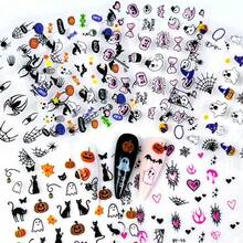 10pcs Random Halloween Nail Art Stickers, Including Pumpkin, Spider, Witch, Ghost And Skeleton Patterns, For 3D Nail Decoration - View 5