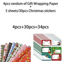 34/68/106pcs Christmas Gift Wrapping Paper(Includes Stickers), Cute Santa Claus Christmas Hat Christmas Snowman Wrapping Paper,Various Patterns - Style a - View 9
