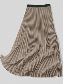 Women's Spring/Summer Fashionable New Taffeta Fabric Drape Contrast Color Pleated Skirt - Brown - View 5