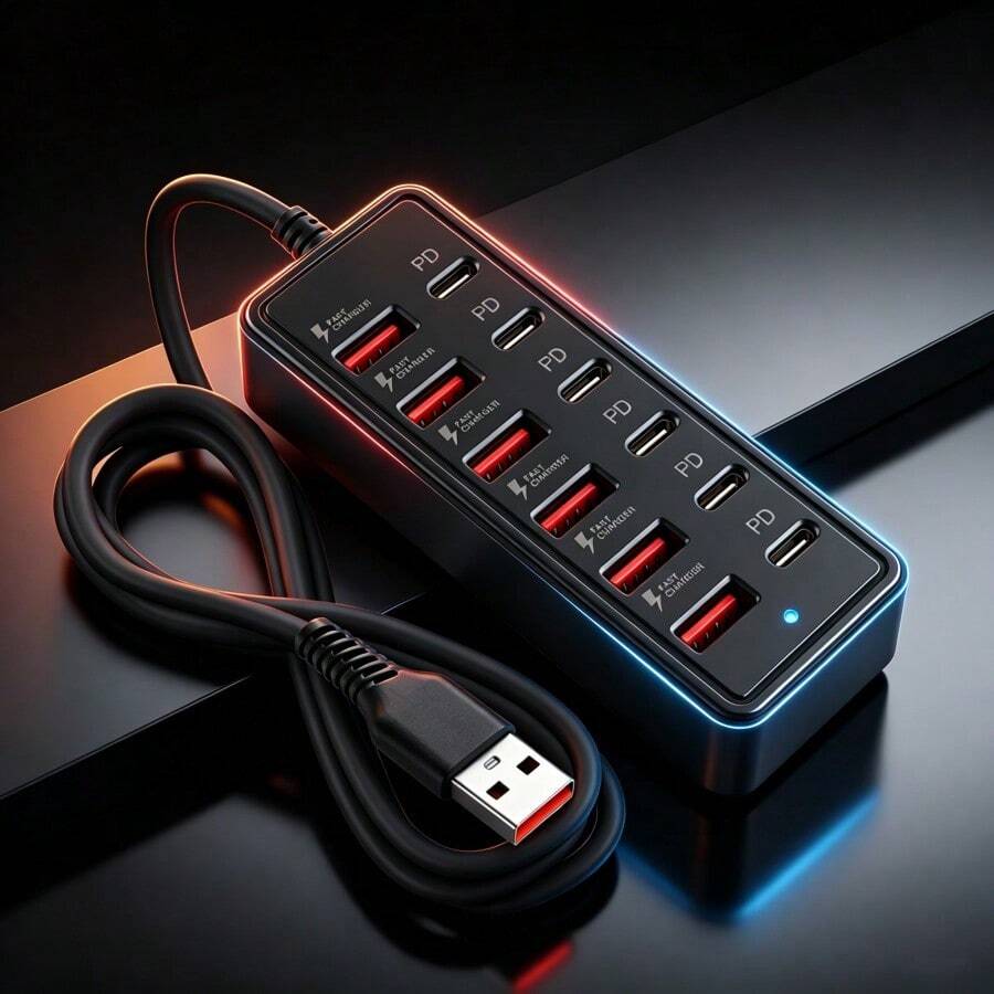 12-Port USB To 6 USB + 6 Type-C 66W Fast Charging Hub, Multi-Port High-Speed Charging, Suitable For 5V USB Devices Including Computers, Laptops, Tablets, Etc., 12-Port USB Adapter [6USB+4PD] 66W Hub Fast Charging Multi-Interface, Fast Charging Widely Applicable To USB Interface Devices, Suitable For Computers, Laptops, Tablets, Etc. 5V USB Devices