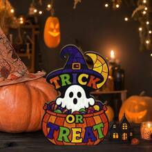 2D Flat, 1pc Putuo Decor 1pc Modern Wooden "Trick Or Treat" Sign - Artificial Wood Desktop Decoration, Suitable For Home, Halloween Party, Desktop Decor, With "TRICK OR TREAT" Banner, Great Gift, Year-Round Use Wooden Material, 2D Flat No Electricity Required - A - View 9