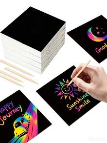 100/50/5pcs Scratch Art Paper, DIY Magic Scratch Painting Set, Rainbow Scratch Paper, Colorful Scratch DIY Graffiti, Rainbow Scratch Painting Set, DIY Painting Set, Reveal Hidden Vibrant Color Patterns, Creative Cardboard Art, Fun Choice For Back To School Season - Multicolor - View 6