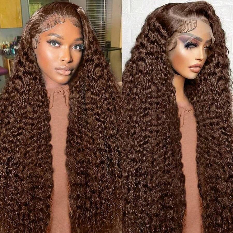 Smilegirl 99J Burgundy Wig Human Hair Curly 13X6 Hd Transparent Lace Frontal Wig Preplucked Red Colored Deep Wave Lace Front Wigs Human Hair Wig 36 Inch 200 Density - Chocolate Brown - View 1