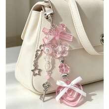 Cross-Border New Cute Sweet Cartoon Keychain, Ins Style Bag Charm, Crossbody Chain Heart Bow Keychain, Versatile Pendant - Pink - View 1