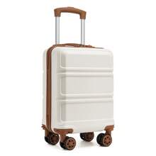 15-Zoll Kabinenkoffer 40x30x20 cm als Unter-dem-Sitz-Gepäck aus ABS/PC Hartschale, 4 abnehmbare innenliegende 360°-Räder mit 3-stelligem Schloss, leicht unisex für Solo-, Wochenend-, Städte- und Geschäftsreisen - Beige + Braun - Übersicht 9