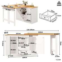360° Rotating Bar Table With Extendable Top, Kitchen Island Coffee Bar Cabinet With Double Doors, Wine Rack, Adjustable Shelves, Drawers And Open Storage, MDF Dining Bar Furniture For Kitchen Living Room - White - View 2