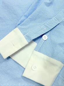 WAIT HIM Men's Business Casual Plaid Colorblock Long Sleeve Dress Shirt - Blue and White - View 7