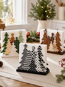 Christmas Tree Napkin Holder, Wooden Cute Christmas Style Cocktail Napkin Box, Farmhouse Modern Style Wooden Napkin Storage Box, Suitable For Office, Hotel, Restaurant, Home, Bathroom, Kitchen, Dining Table Decor - Multicolor - View 7