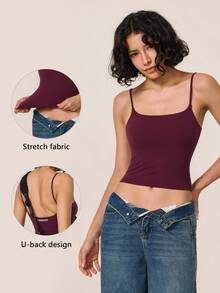 TimeOff Women's 1pc Solid Color Spaghetti Strap Backless Padded Cropped Outdoor Running Fitness Tank Top - Purple - View 11