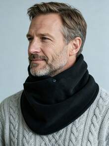 1pc Winter Thickened Fleece Warm Scarf, Unisex, Multifunctional Windproof Cycling Headwrap - Black - View 1