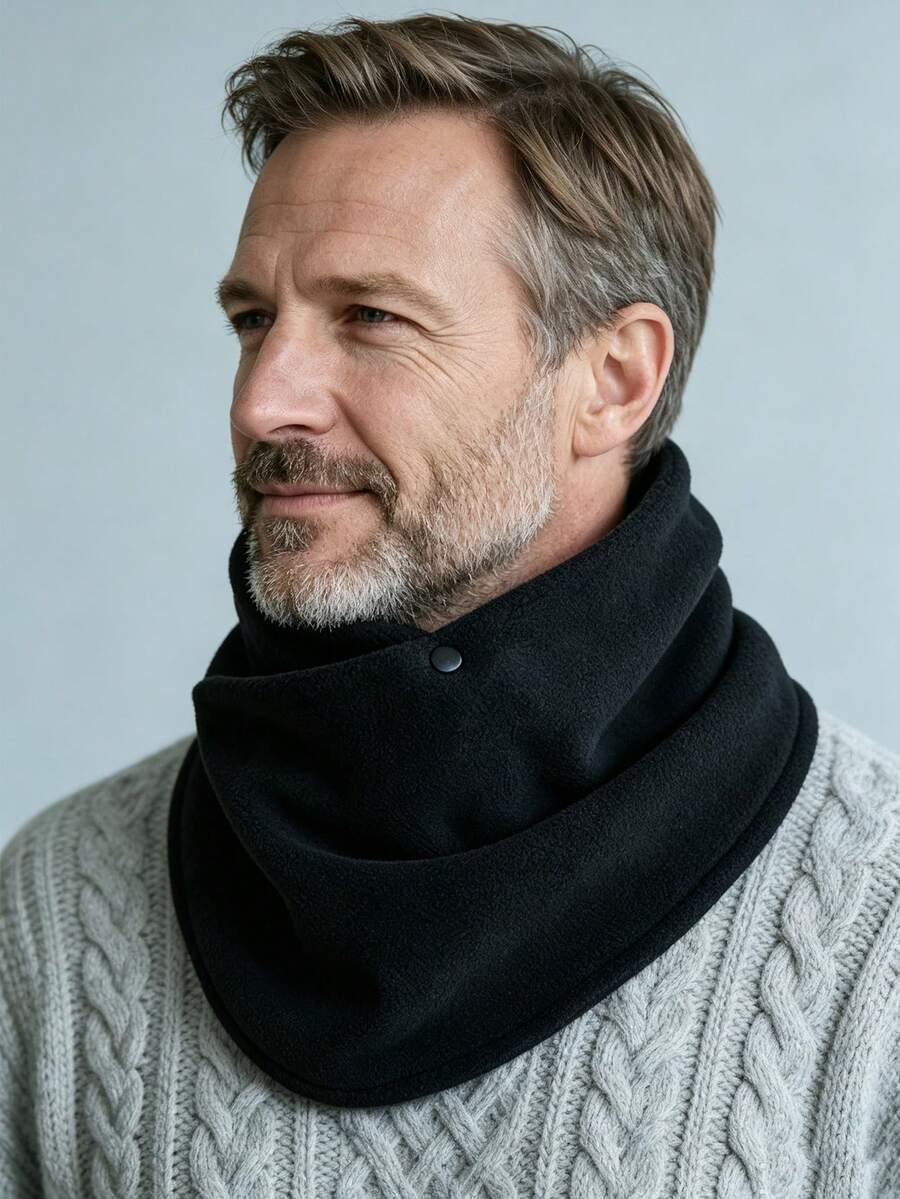 1pc Winter Thickened Fleece Warm Scarf, Unisex, Multifunctional Windproof Cycling Headwrap - Black - View 1
