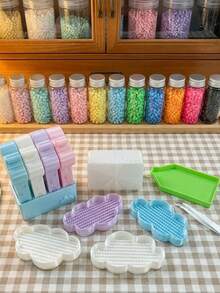 3pcs Cloud Shape Perler Beads DIY Tool Set, Includes Beading Pen, Sorting Tray, Bead Scoop, Handmade Melted Bead Art Craft Tools, Holiday DIY Gift, Fuse Bead Tool Kit - Multicolor - View 4