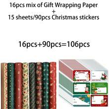 34/68/106pcs Christmas Gift Wrapping Paper(Includes Stickers), Cute Santa Claus Christmas Hat Christmas Snowman Wrapping Paper,Various Patterns - Style D - View 10