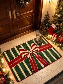 1pc Christmas Bow Doormat, Small Rug, Welcome Mat, Carpet, Floor Mat, Outdoor Doormat, Kitchen Rug, Home Decor, Front Door Mat, Area Rug, Outdoor Mat, Home Decor, Area Carpet, Garden Rug, Washable Carpet - Multicolor - View 1