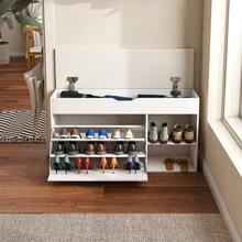 Storage Bench White Made Of Wood For Hallway And Entryway - White - View 4