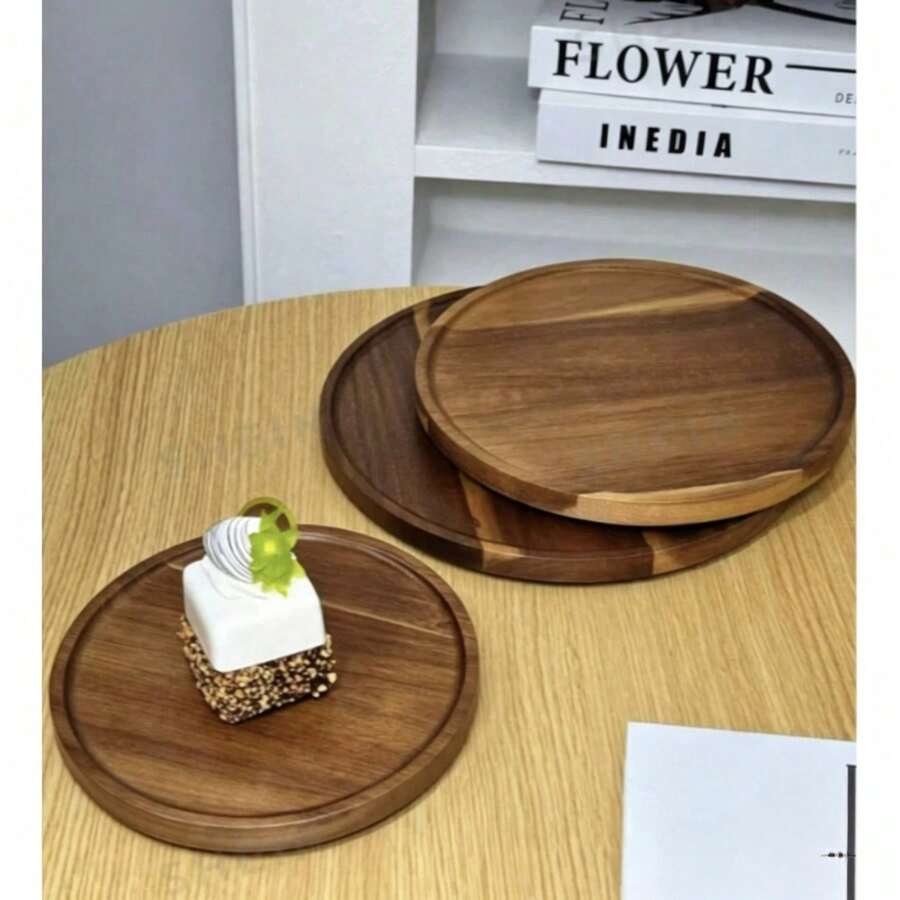 1pc Wooden Tray For Storing And Serving Food, Snacks, Drinks, Sushi, Steak, Pizza, Desserts, Cakes, Bread, Breakfast Tray, Coffee Tray, Tea Tray, Charcuterie Board - Maroon - View 1