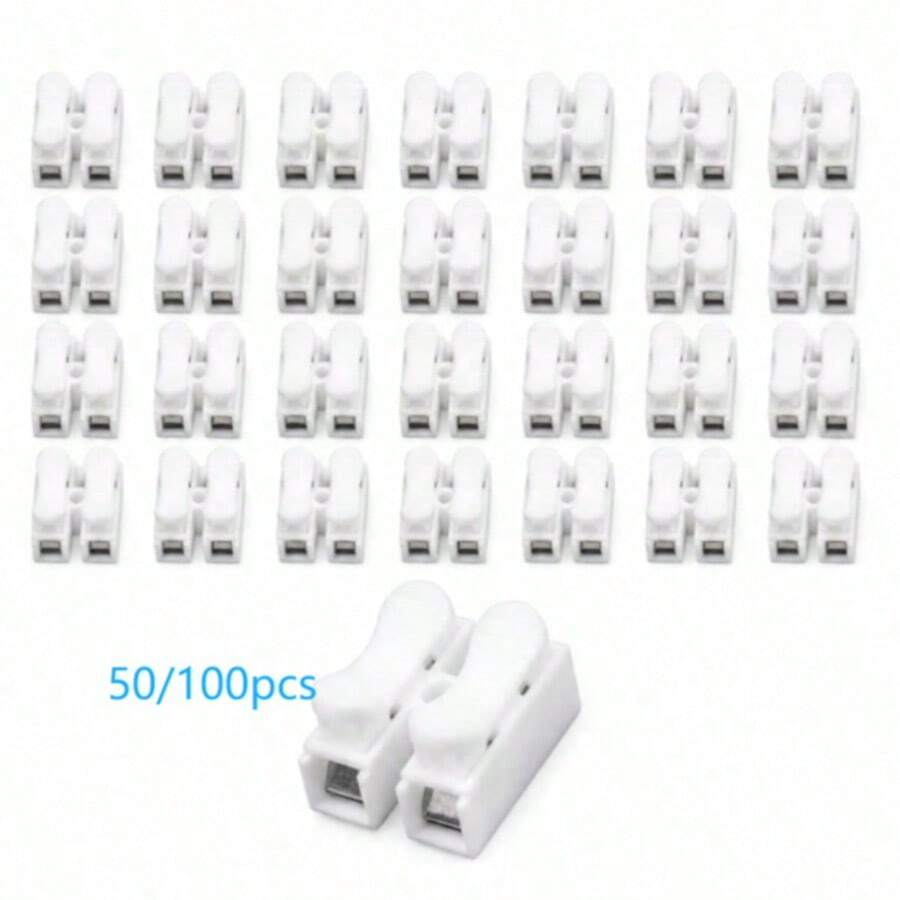 100pcs Multi-Specification Optional, Quick Terminal Connector, Push-In Connector, 2-Pin Flame Retardant LED Light Connector, CH-2 Quick Wiring Terminal 2-Position Press-Type Wire Clamp Terminal Light Fixture Self-Locking Terminal Wiring Connector Wiring Tool