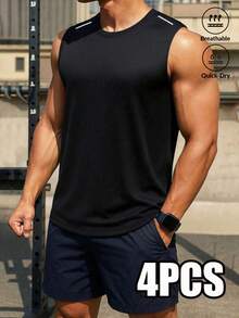 Men's 4-Pack Sports Fitness Tank Tops, Suitable For Sports And Fitness Wear - Multicolor - View 5